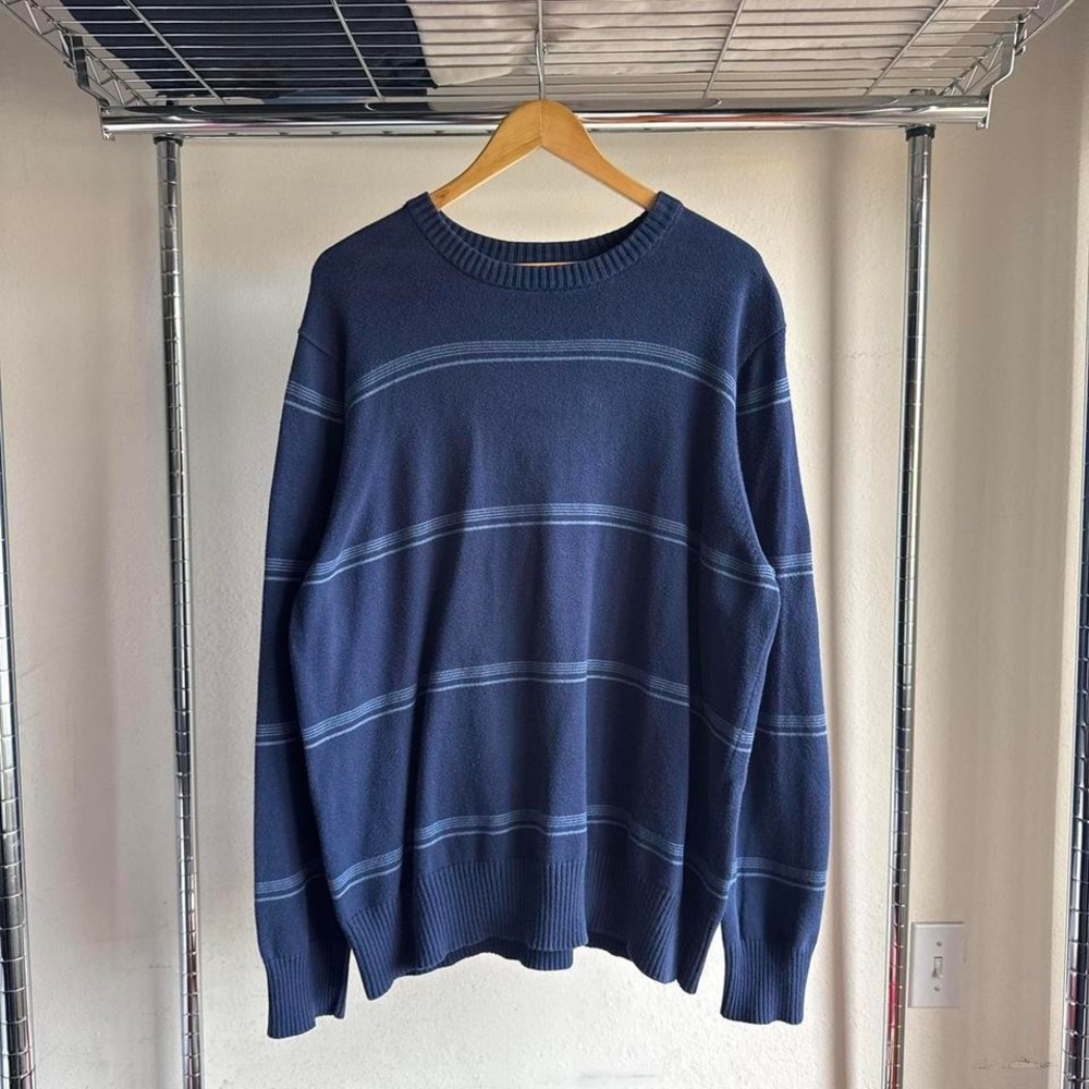 Vintage Y2K Mossimo Navy Blue Striped Baggy Boxy Preppy Knit Sweater